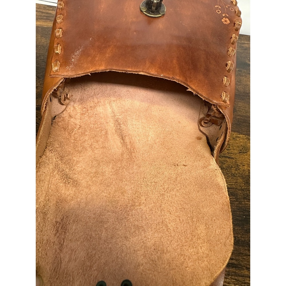 Whipstitch Tooled Leather Shoulder Bag Floral Boho Western Hippie Unbranded - Picture 6 of 16